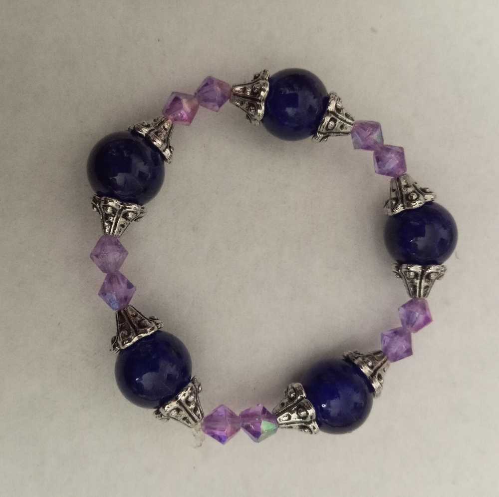 hand crafted beaded purple Lilac crystal statement bracelet